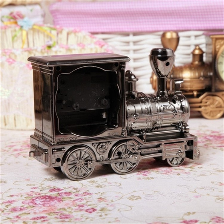 Simulation Vintage Car Alarm Antique Train Model Desktop Clock Home Decor - Silver-4