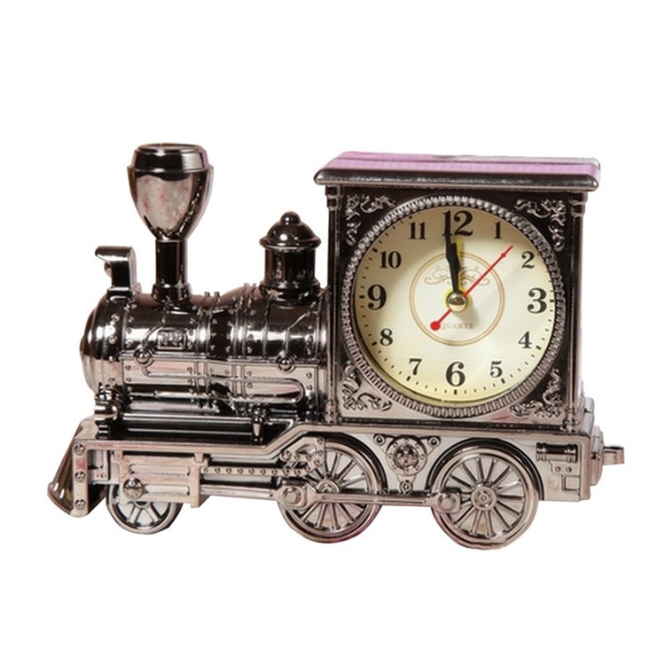 Simulation Vintage Car Alarm Antique Train Model Desktop Clock Home Decor - Silver-5