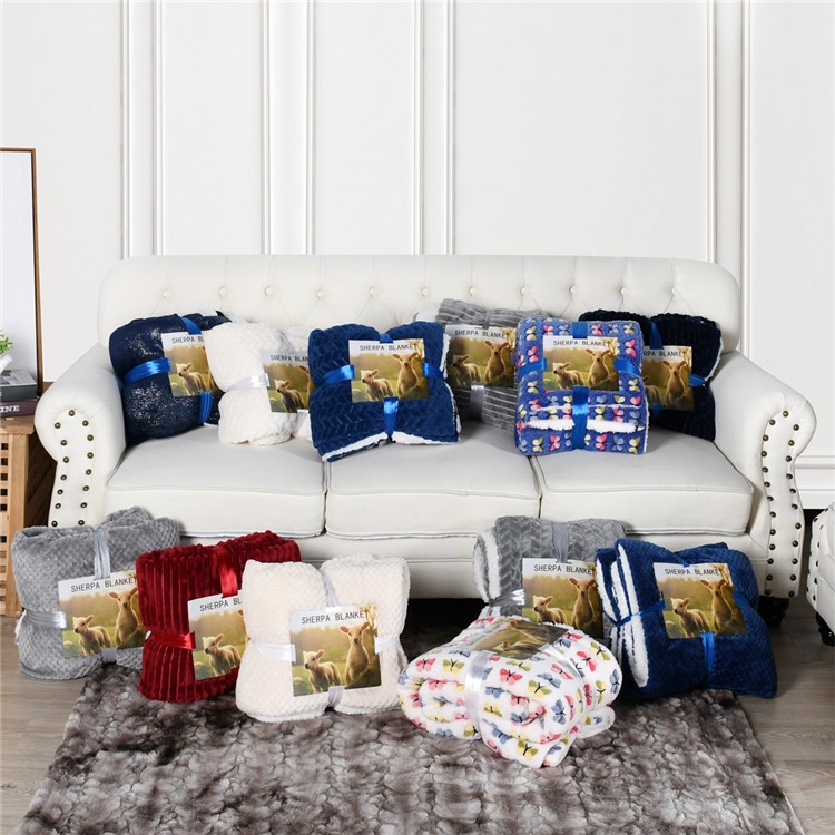 130x160cm Thickening Flannel Lamb Composite Home Office Double-Layer Blanket - Style E-10