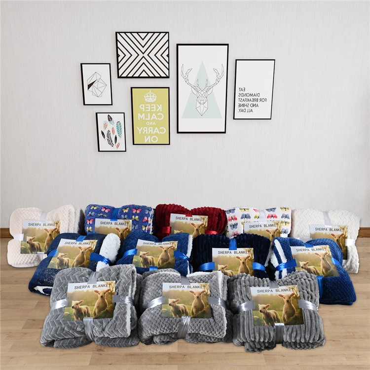 130x160cm Thickening Flannel Lamb Composite Home Office Double-Layer Blanket - Style M-10