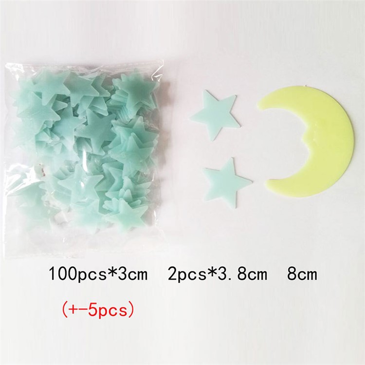 102 Estrelas + 1 Brilho Da Lua No Escuro Estrela Adesivo De Parede Estrela Lua Luminosa Kids Room Decor Decalque Do Teto Da Parede-3