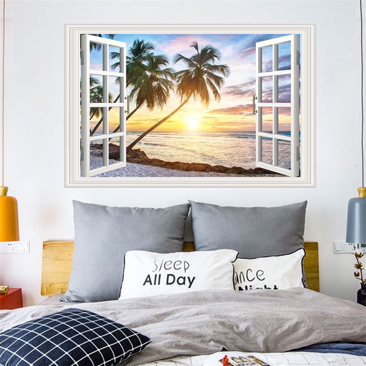 3D Wall Sticker Island Coconut Tree Wallpaper Room Adhesive Mural Art Decal 60x90cm-4
