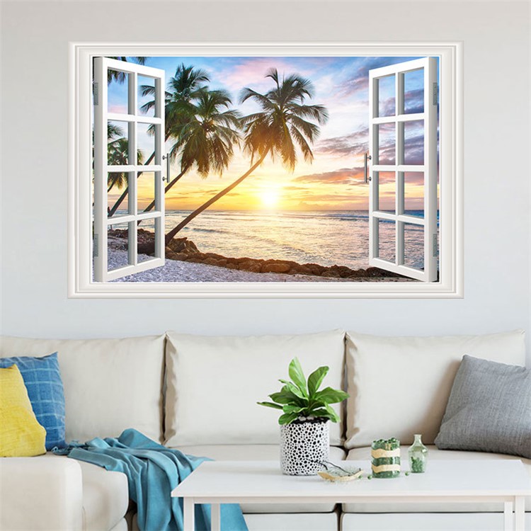 3D Wall Sticker Island Coconut Tree Wallpaper Room Adhesive Mural Art Decal 60x90cm-5