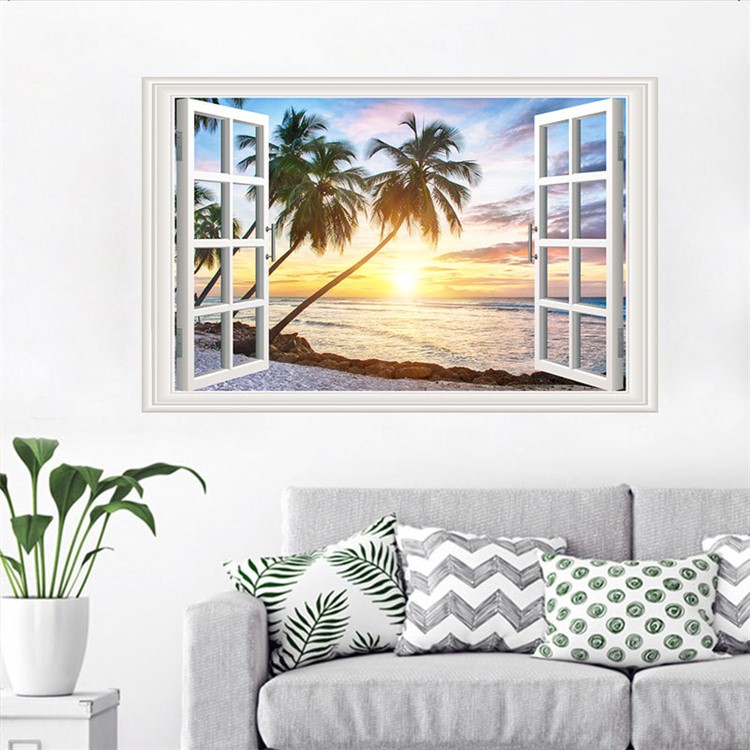 3D Wall Sticker Island Coconut Tree Wallpaper Room Adhesive Mural Art Decal 60x90cm-6