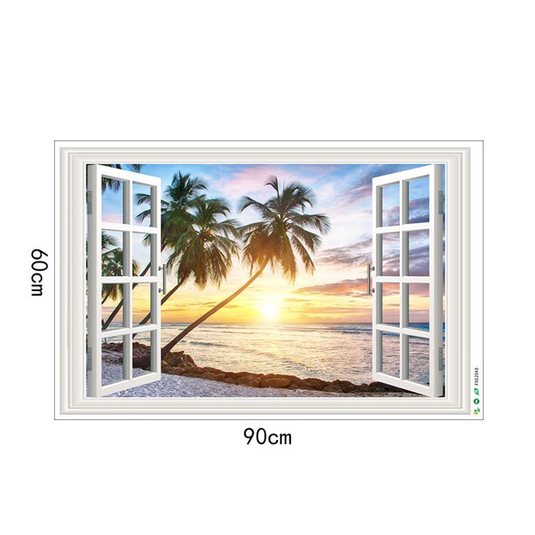 3D Wall Sticker Island Coconut Tree Wallpaper Room Adhesive Mural Art Decal 60x90cm-8