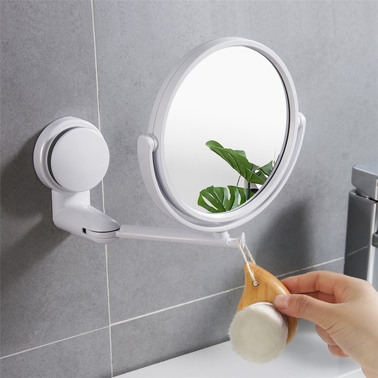 Dormitory Wall-mounted Mirror Double-Sided Foldable Rotating Single Mirror Home HD Round Mirror - White-2