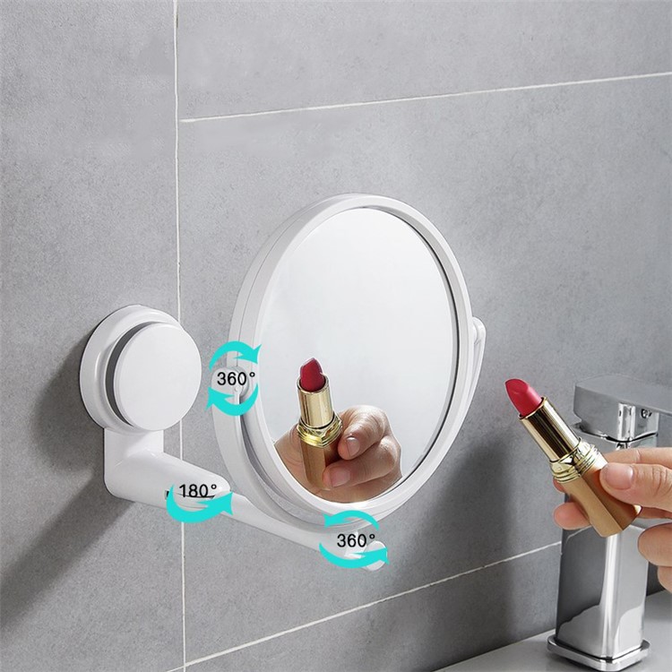 Dormitory Wall-mounted Mirror Double-Sided Foldable Rotating Single Mirror Home HD Round Mirror - White-3