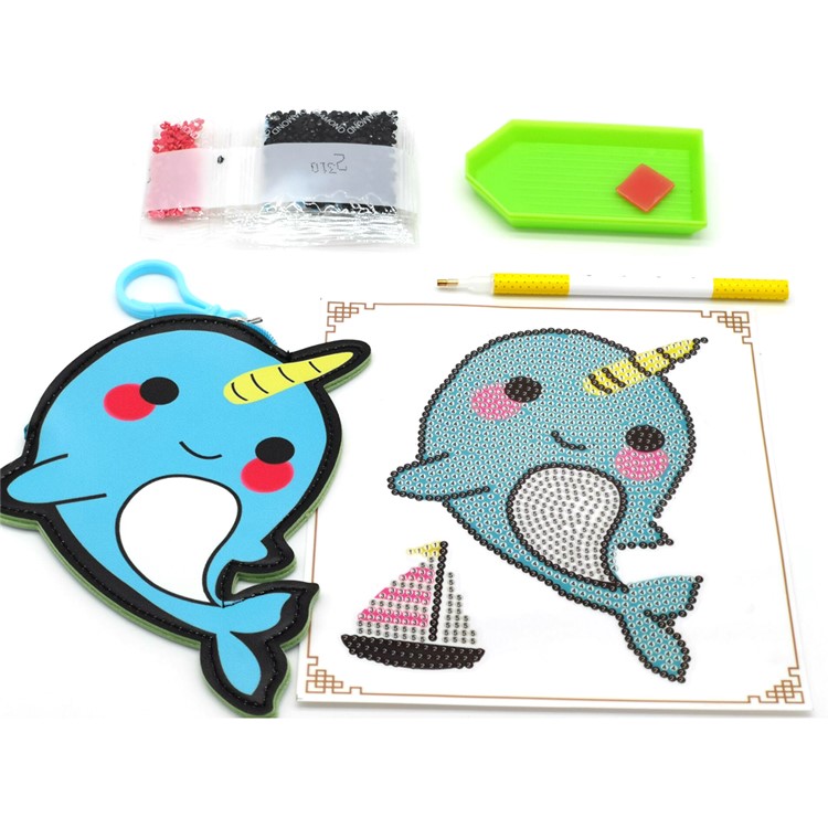 DIY Creative Animal Diamond Decor Small Pouch for Children - Blue Dolphin-2