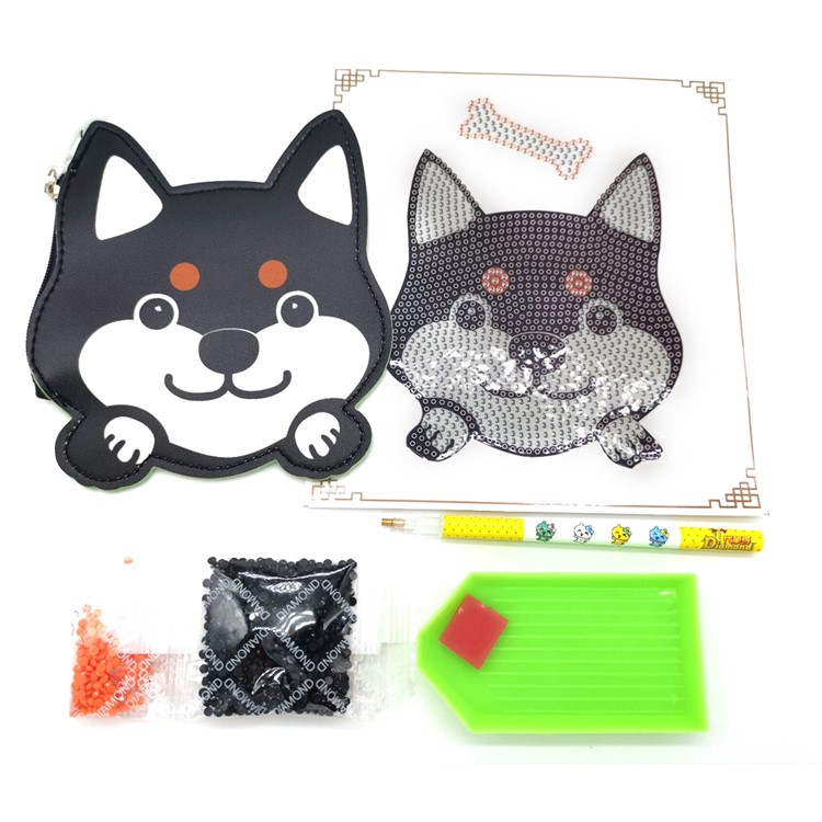 DIY Creative Animal Diamond Decor Small Pouch for Children - Black Dog-2