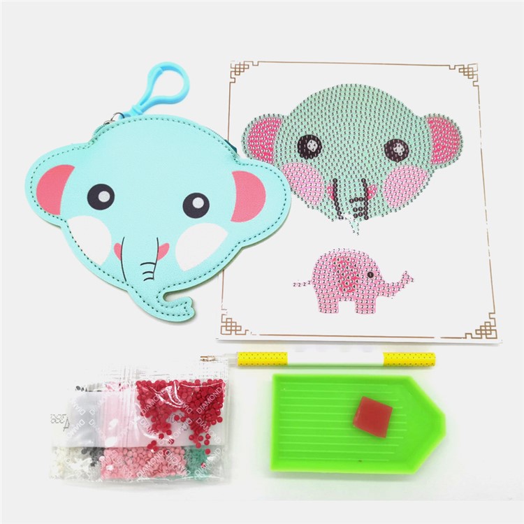 DIY Creative Animal Diamond Decor Small Pouch for Children - Green Elephant-2