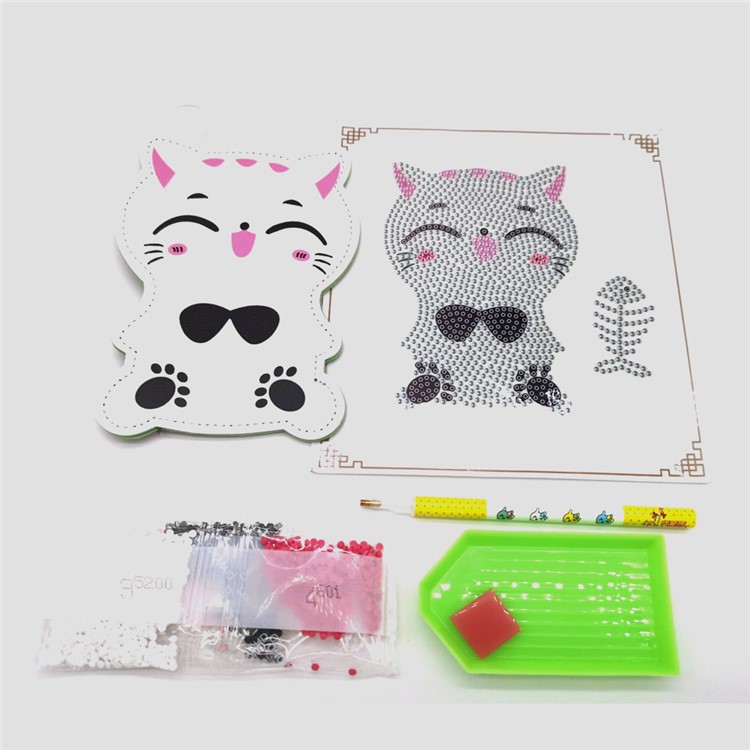 DIY Creative Animal Diamond Decor Small Pouch for Children - White Cat-2