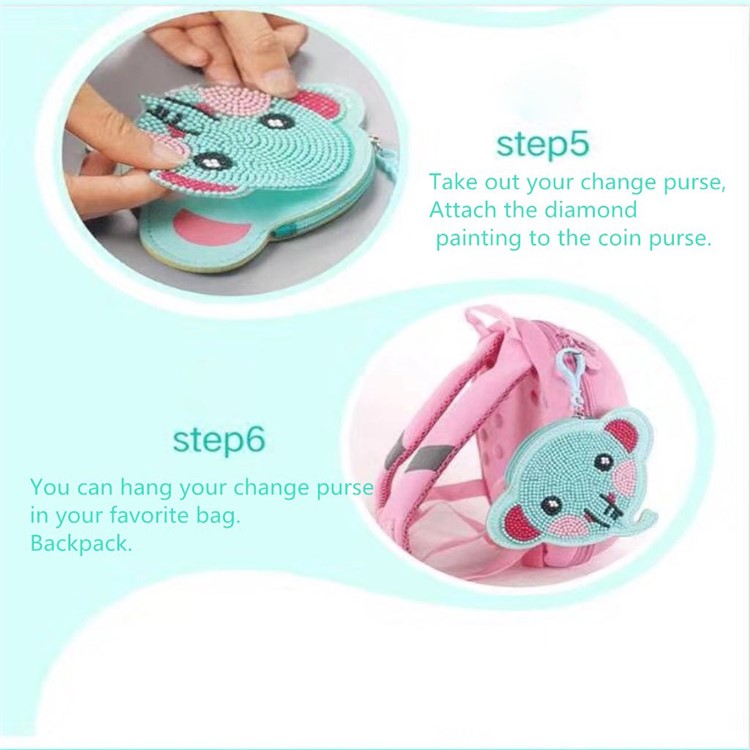 DIY Creative Animal Diamond Decor Small Pouch for Children - White Cat-9