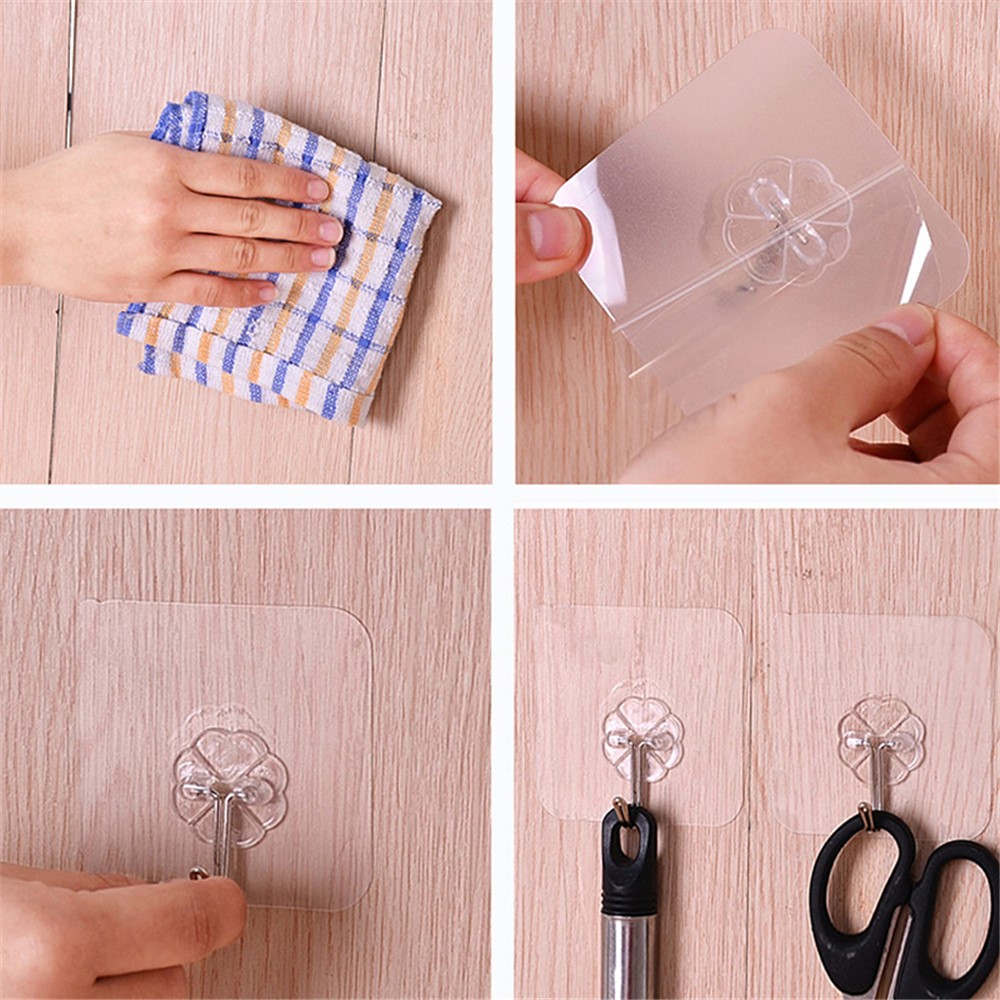 10Pcs Wall Self-adhesive Hooks Transparent Waterproof and Oilproof Hanging Utility Hooks for Bathroom Kitchen Heavy Duty-2