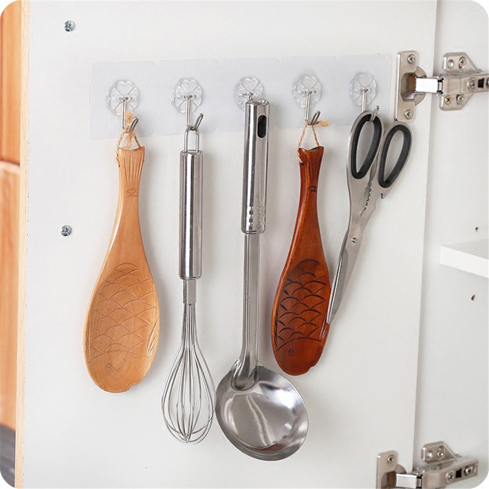 10Pcs Wall Self-adhesive Hooks Transparent Waterproof and Oilproof Hanging Utility Hooks for Bathroom Kitchen Heavy Duty-9