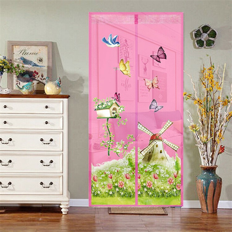 Windmill Pattern Magnetic Window Screen Mesh Anti Fly Mosquito Insect Curtain - Pink / Size: L