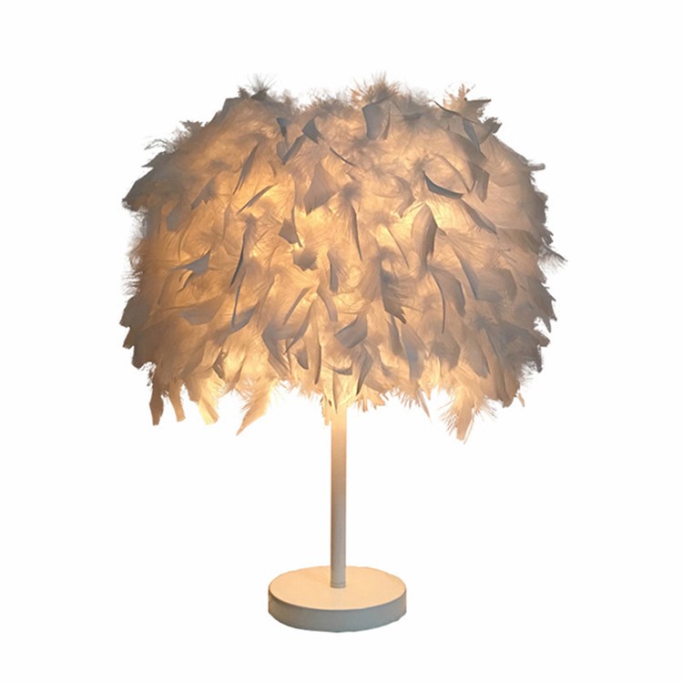 Pantalla LED Lámpara De Mesa Plumas Elegante Luz Mesita De Noche Dormitorio Iluminación De Oficina Decoración - Enchufe De La UE-3