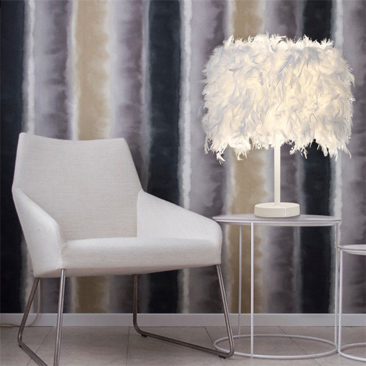 Pantalla LED Lámpara De Mesa Plumas Elegante Luz Mesita De Noche Dormitorio Iluminación De Oficina Decoración - Enchufe De La UE-7