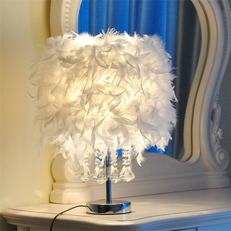 Pantalla LED Lámpara De Mesa Plumas Elegante Luz Mesita De Noche Dormitorio Iluminación De Oficina Decoración - Enchufe De La UE-8