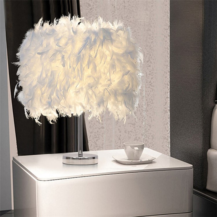 Pantalla LED Lámpara De Mesa Plumas Elegante Luz Mesita De Noche Dormitorio Iluminación De Oficina Decoración - Enchufe De La UE-9