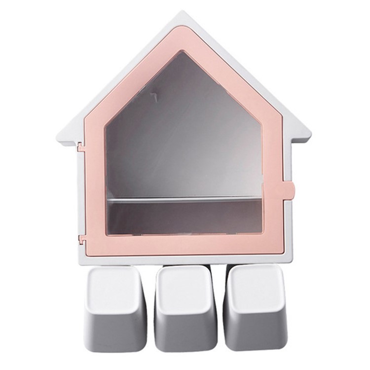 Wall Mounted Creative Small House Double Layer Storage Rack Bathroom Wash Cup Sets - Pink-4