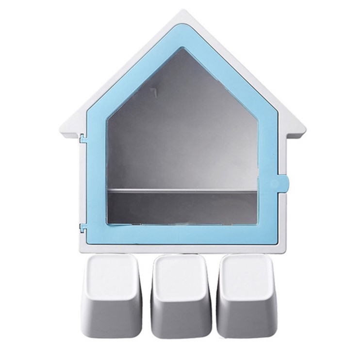 Wall Mounted Creative Small House Double Layer Storage Rack Bathroom Wash Cup Sets - Blue-1