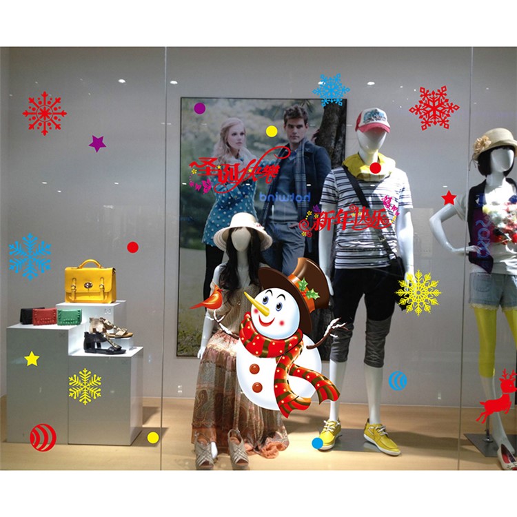 Non-adhesive Static Paste for Christmas Window Decoration - Colorful Snowman-1