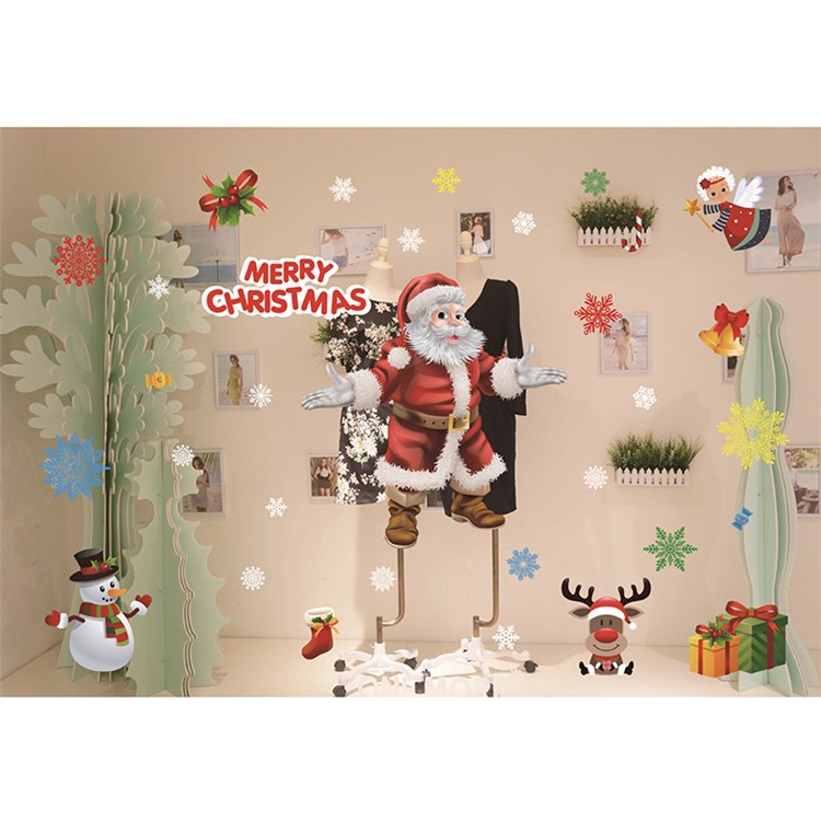 Non-adhesive Static Paste for Christmas Window Decoration - Colorful Santa Claus-1