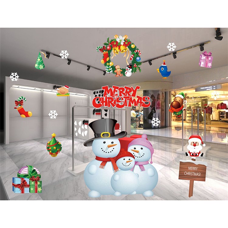 Non-adhesive Static Paste for Christmas Window Decoration - Snowman Family-1