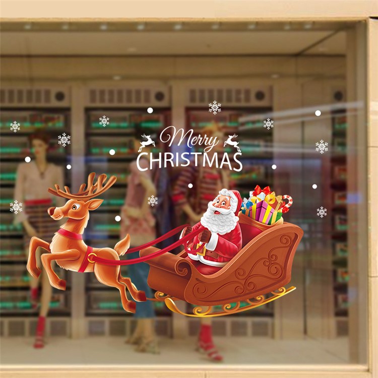 Santa Claus and Sled Window Decoration Window Decal Sticker-5