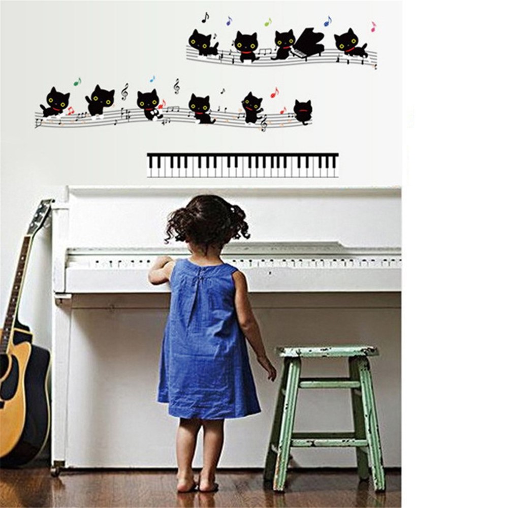 Cartoon Piano and Cat Pattern Removable Wall Decal Children Room Decoration-2