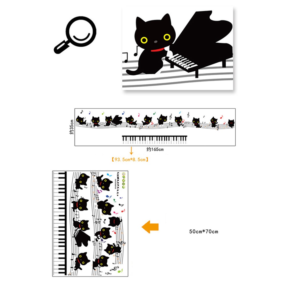 Cartoon Piano and Cat Pattern Removable Wall Decal Children Room Decoration-3