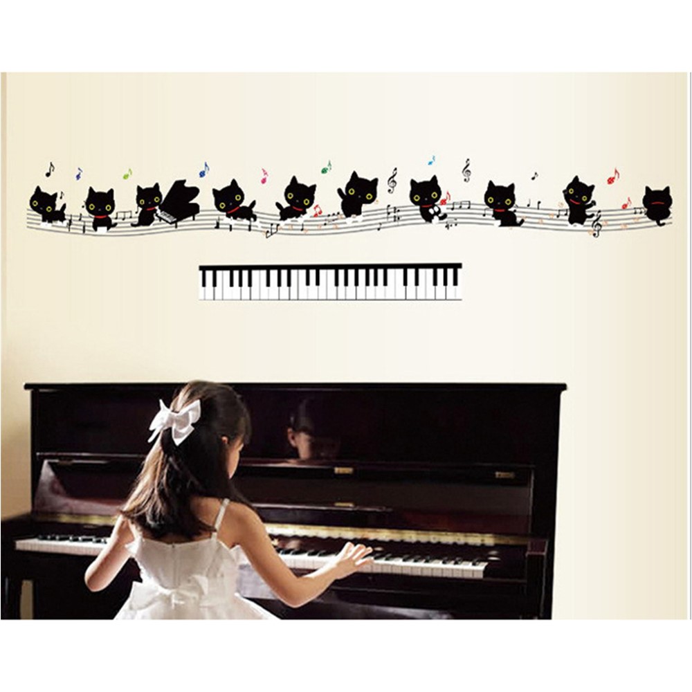 Cartoon Piano and Cat Pattern Removable Wall Decal Children Room Decoration-4