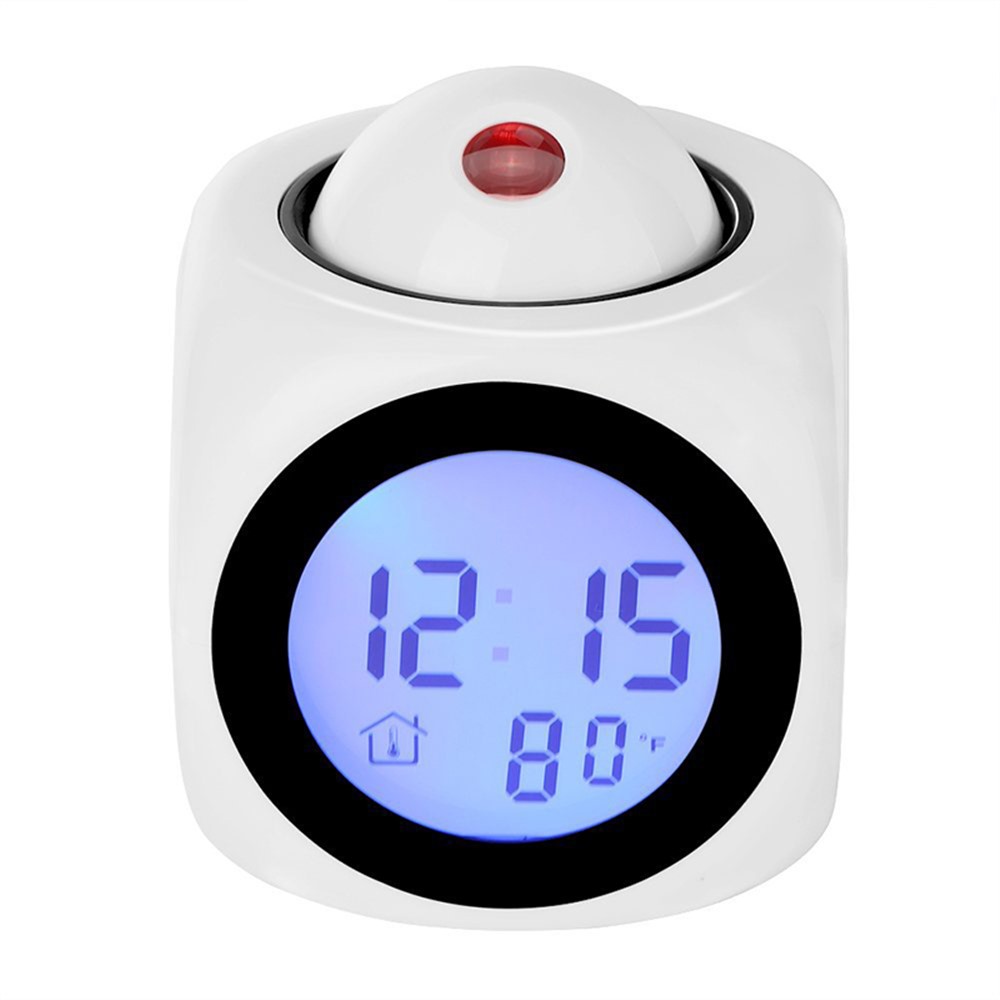 Digital Projection Alarm Clock Voice Report Projector Clock Weather Station Thermometer Wake Up - White-2
