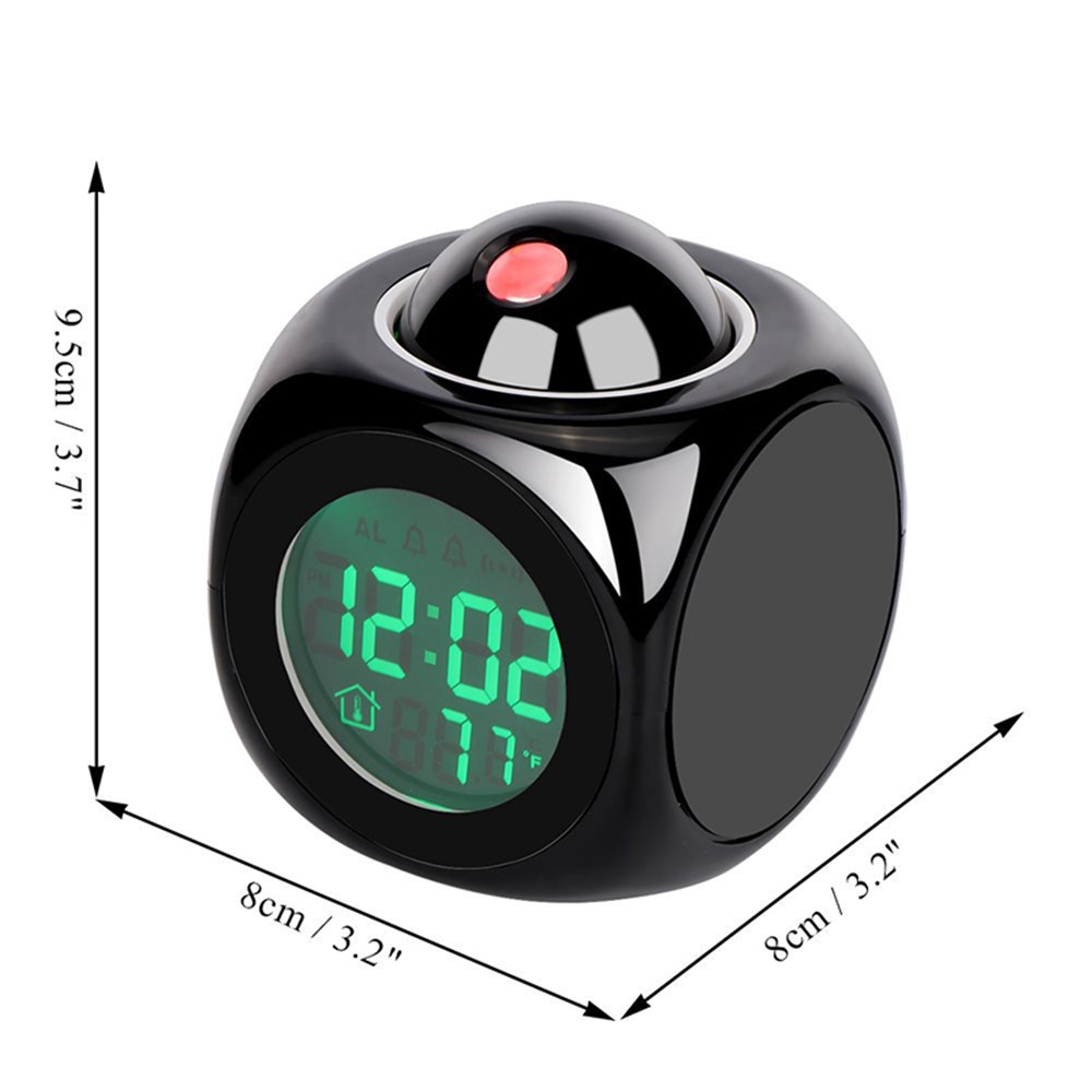 Digital Projection Alarm Clock Voice Report Projector Clock Weather Station Thermometer Wake Up - Black-2