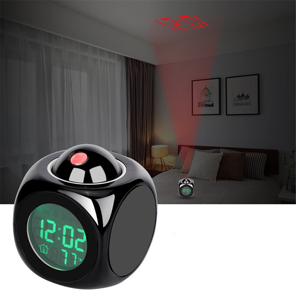 Digital Projection Alarm Clock Voice Report Projector Clock Weather Station Thermometer Wake Up - Black-4