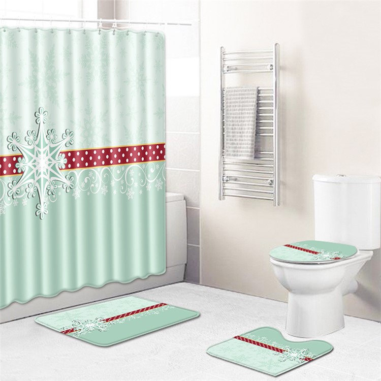 4PCS/Set Christmas Toilet Polyester Cover Mat Set Bathroom Shower Curtain - Style A018