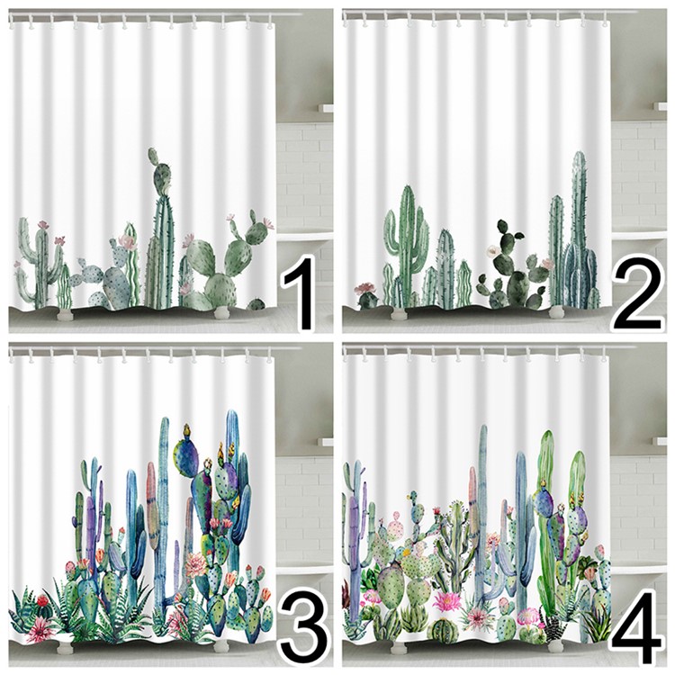 Waterproof Cactus Pattern Bathroom Shower Curtain, Size: 180cm x 180cm - Style A-2