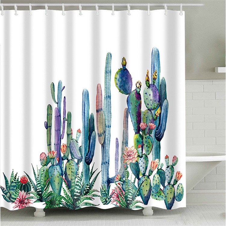 Waterproof Cactus Pattern Bathroom Shower Curtain, Size: 180cm x 180cm - Style C-1