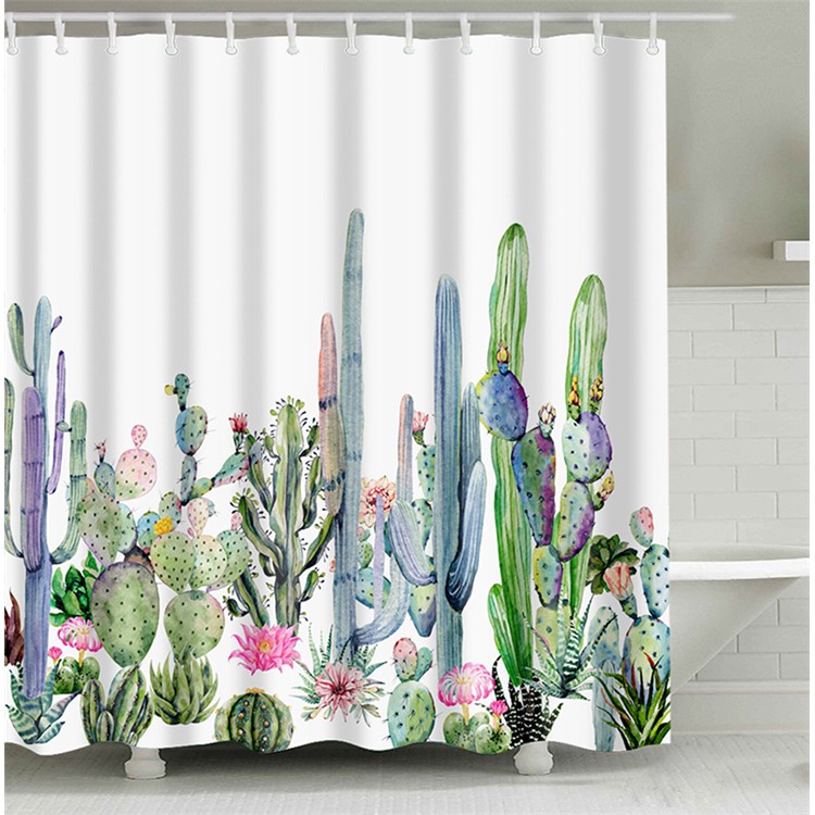 Waterproof Cactus Pattern Bathroom Shower Curtain, Size: 180cm x 180cm - Style D-1