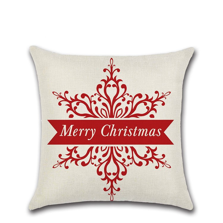 4Pcs Christmas Decor Pattern Pillow Case Cover Soft Linen Cotton Square Cover 45x45cm - White-2
