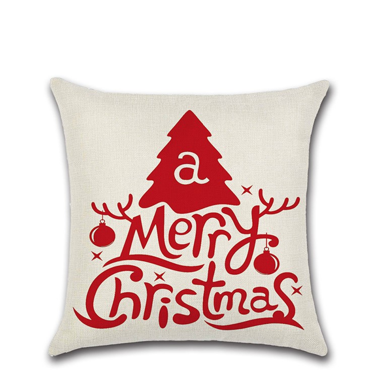 4Pcs Christmas Decor Pattern Pillow Case Cover Soft Linen Cotton Square Cover 45x45cm - White-3