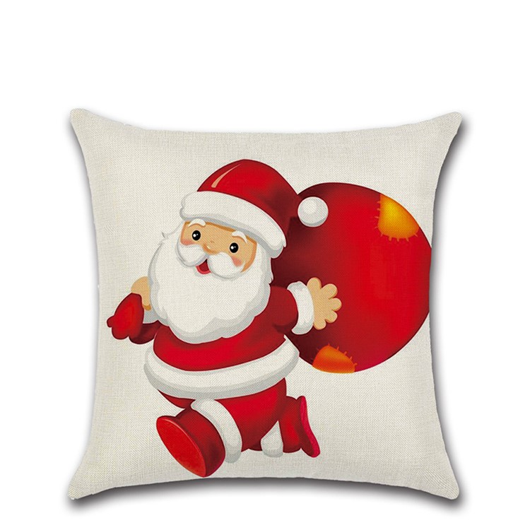 4Pcs Christmas Decor Pattern Pillow Case Cover Soft Linen Cotton Square Cover 45x45cm - White-4
