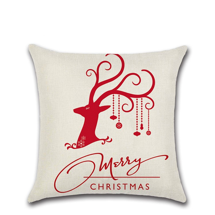 4Pcs Christmas Decor Pattern Pillow Case Cover Soft Linen Cotton Square Cover 45x45cm - White-5