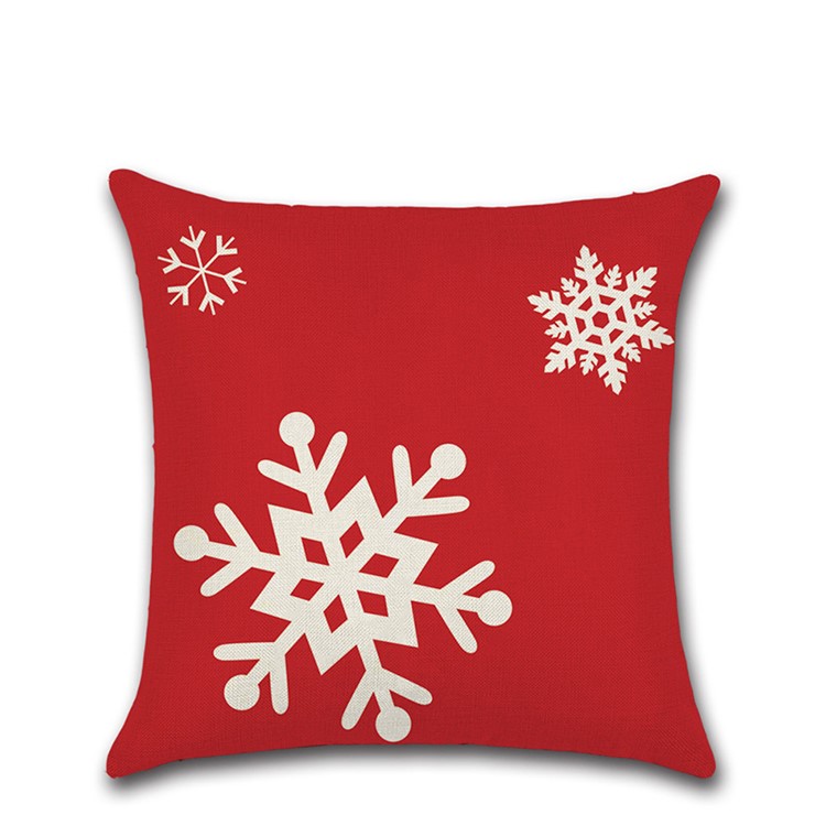 4Pcs Christmas Decor Pattern Pillow Case Cover Soft Linen Cotton Square Cover 45x45cm - Red-2