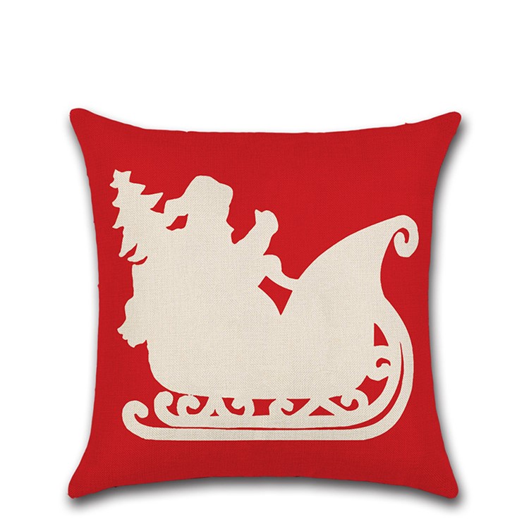 4Pcs Christmas Decor Pattern Pillow Case Cover Soft Linen Cotton Square Cover 45x45cm - Red-3