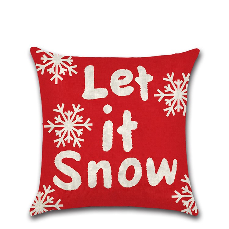 4Pcs Christmas Decor Pattern Pillow Case Cover Soft Linen Cotton Square Cover 45x45cm - Red-4