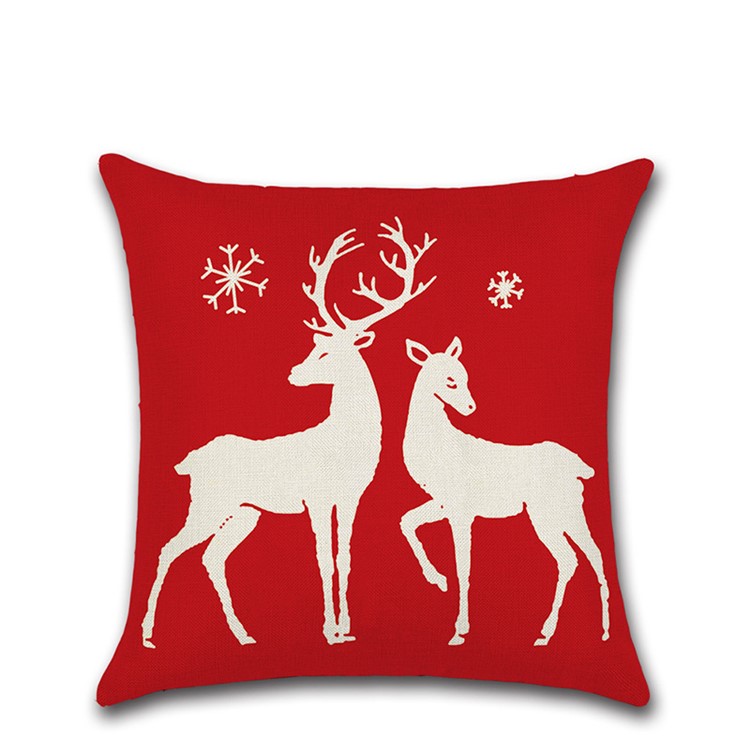 4Pcs Christmas Decor Pattern Pillow Case Cover Soft Linen Cotton Square Cover 45x45cm - Red-5