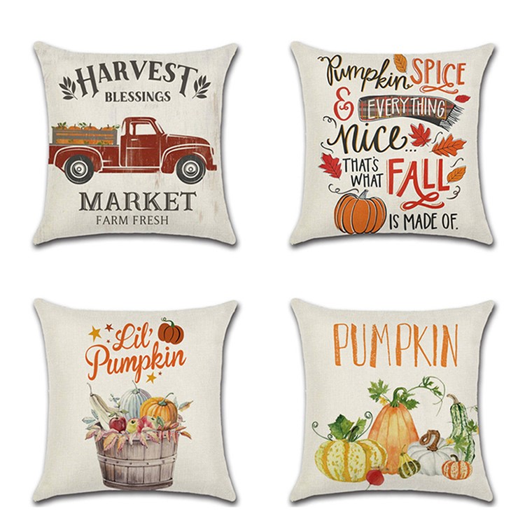 4Pcs/Set Pumpkin Pattern Printing Pillow Case Thanksgiving Day Sofa Home Decor Cushion Cover Decor 45 x 45cm-1