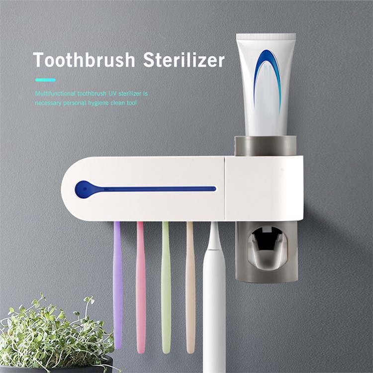 UV Light Toothbrush Sterilizer Automatic Toothpaste Dispenser Toothbrush Holder 3-in-1 Rack - UK Plug