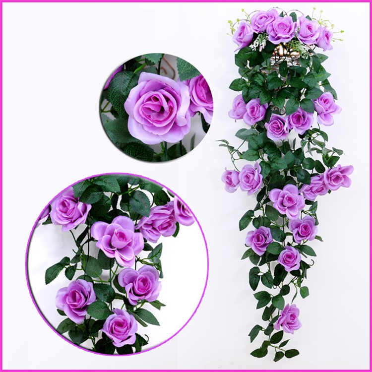 Artificial Rose Flowers Vine Garland for Wedding Office Decoration - Purple-2